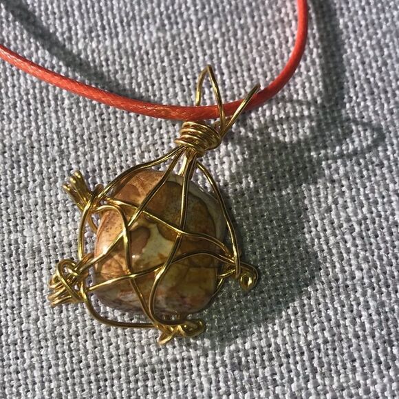 💥 PICTURE JASPER DRUZY PENTACLE GEMSTONE NECKLACE 💥 - Picture 3 of 6